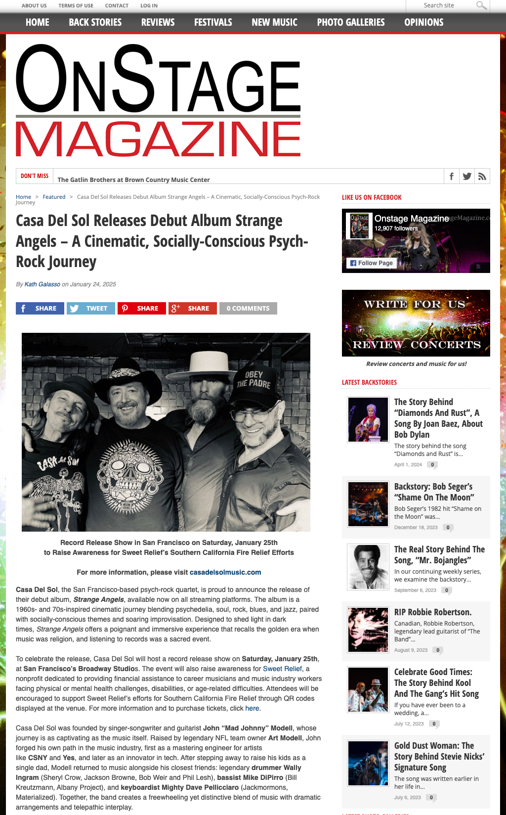 Casa Del Sol's Strange Angels Reviewed by On Stage Magazine